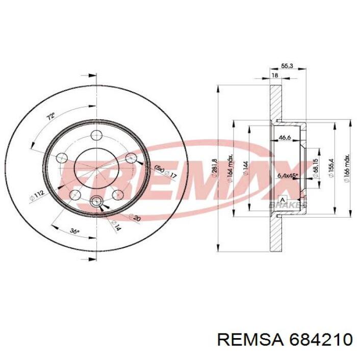 Диск гальмівний передній Remsa 684210