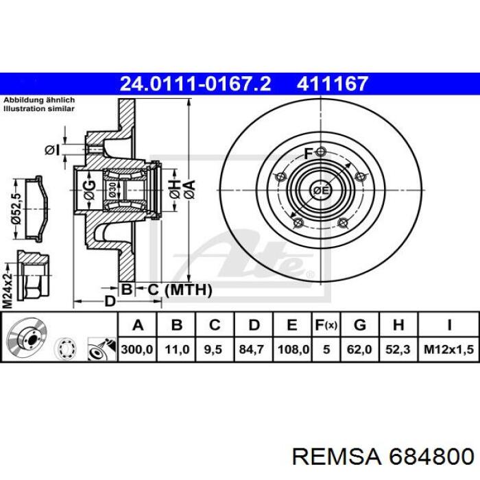 Диск гальмівний задній 684800 Remsa