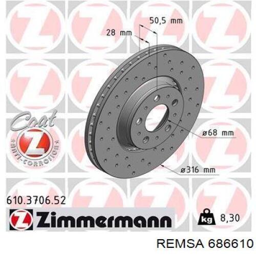 Диск переднього гальма Remsa 686610 ціна, від 60.62 USD