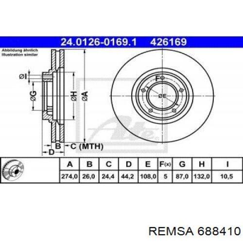 Диск переднього гальма Remsa 688410 ціна, від 38.01 USD