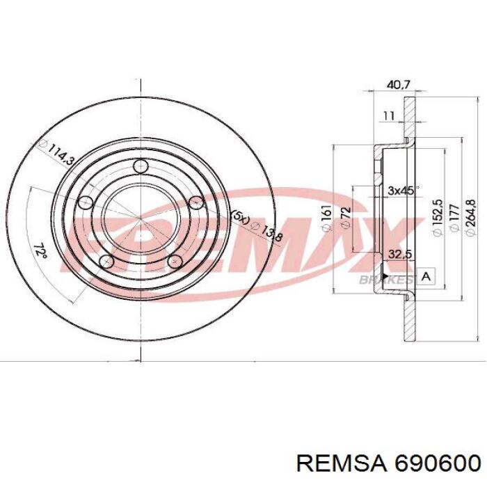 Диск гальмівний задній Remsa 690600