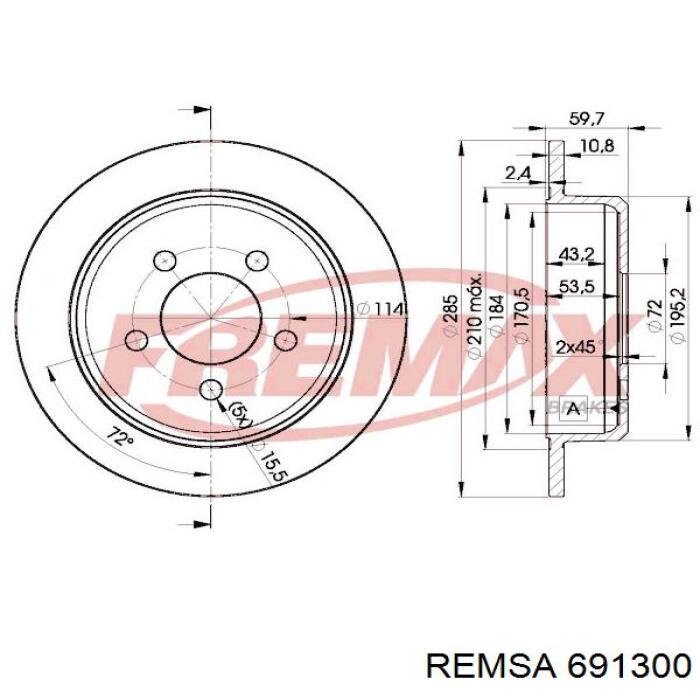 Диск гальмівний задній Remsa 691300