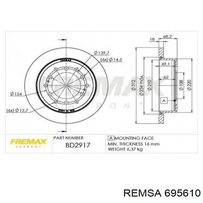 Гальмівні диски 695610 Remsa