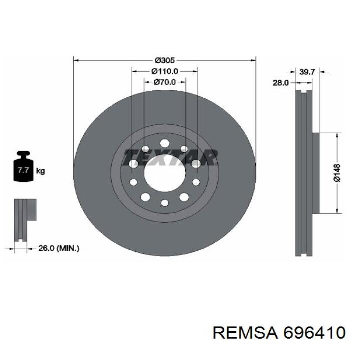 696410 Remsa диск гальмівний передній