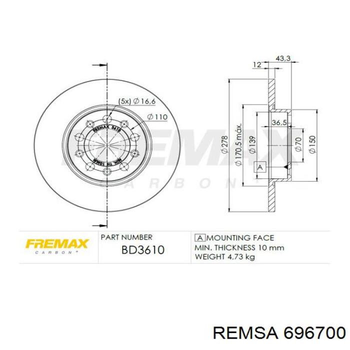 Гальмівні диски 696700 Remsa