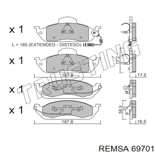 69701 Remsa колодки гальмівні передні, дискові