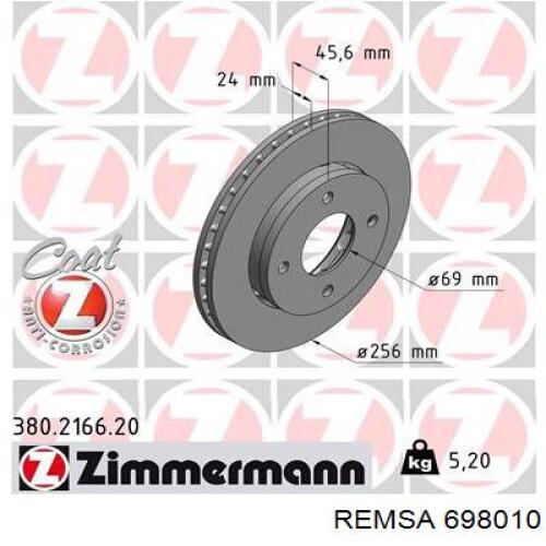 Диск переднього гальма Remsa 698010 ціна, від 64.73 USD