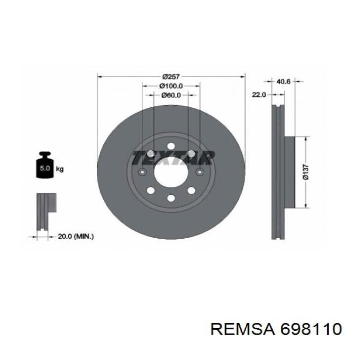 Диск переднього гальма Remsa 698110 ціна, від 30.03 USD