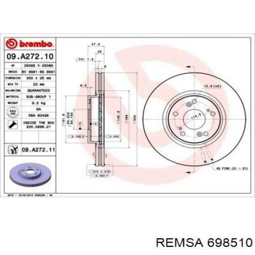 698510 Remsa Гальмо дискове переднє