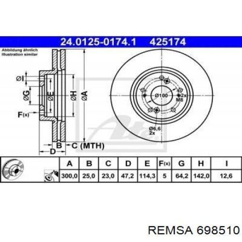 Диск переднього гальма Remsa 698510 ціна, від 53.04 USD