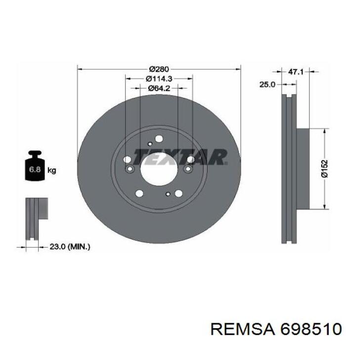 Диск переднього гальма Remsa 698510 ціна, від 53.04 USD