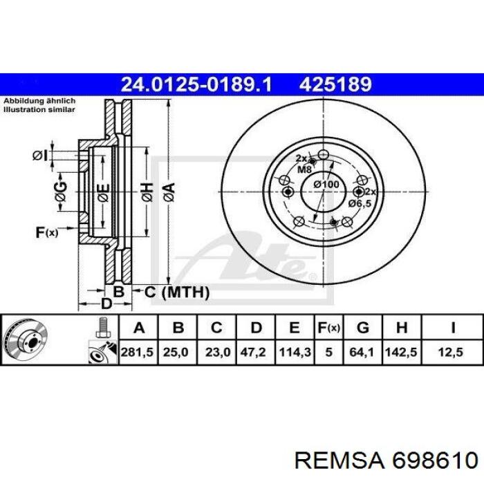 Диск гальмівний передній Remsa 698610
