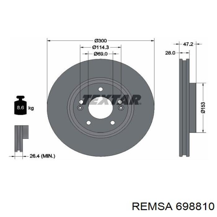 698810 Remsa диск гальмівний передній