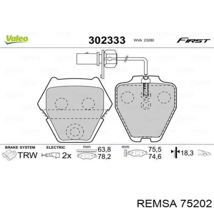 75202 Remsa колодки гальмівні передні, дискові