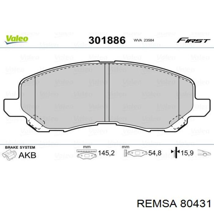 Колодки гальмівні передні, дискові 80431 Remsa