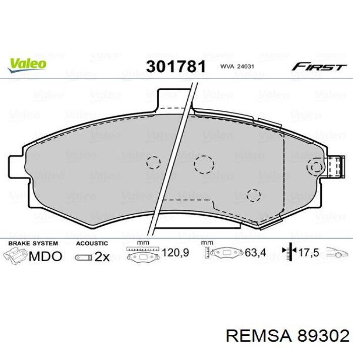 Колодки гальмівні передні, дискові 89302 Remsa