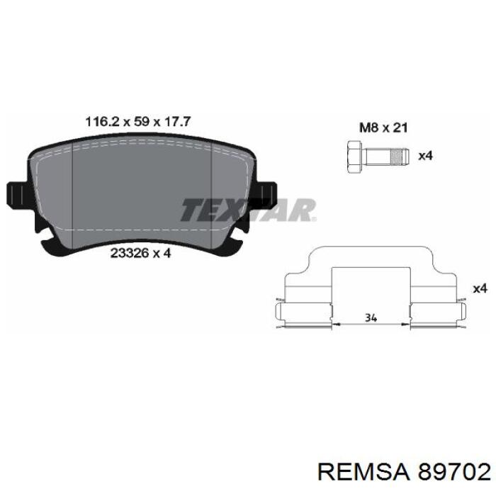 Колодки гальмові задні, дискові 89702 Remsa