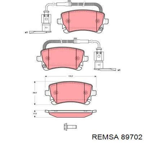 89702 Remsa Колодки гальмівні задні, дискові