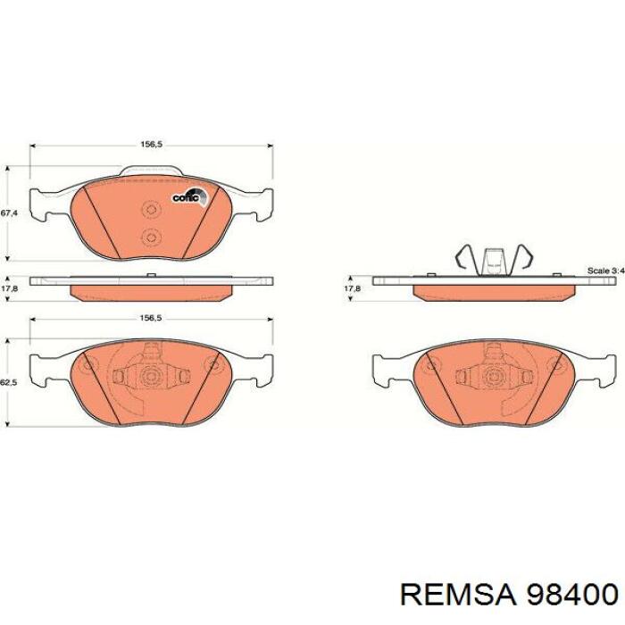 Колодки гальмівні передні, дискові 98400 Remsa