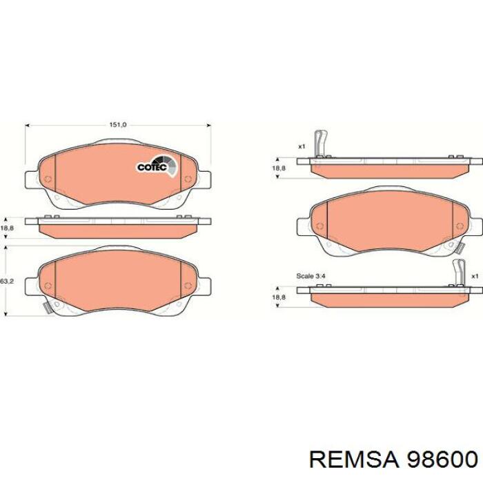 98600 Remsa колодки гальмівні передні, дискові