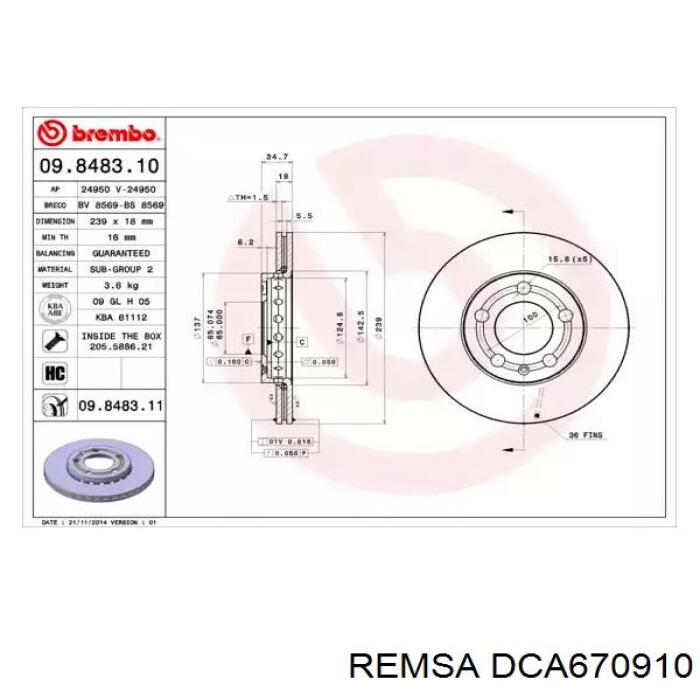 DCA670910 Remsa диск гальмівний передній