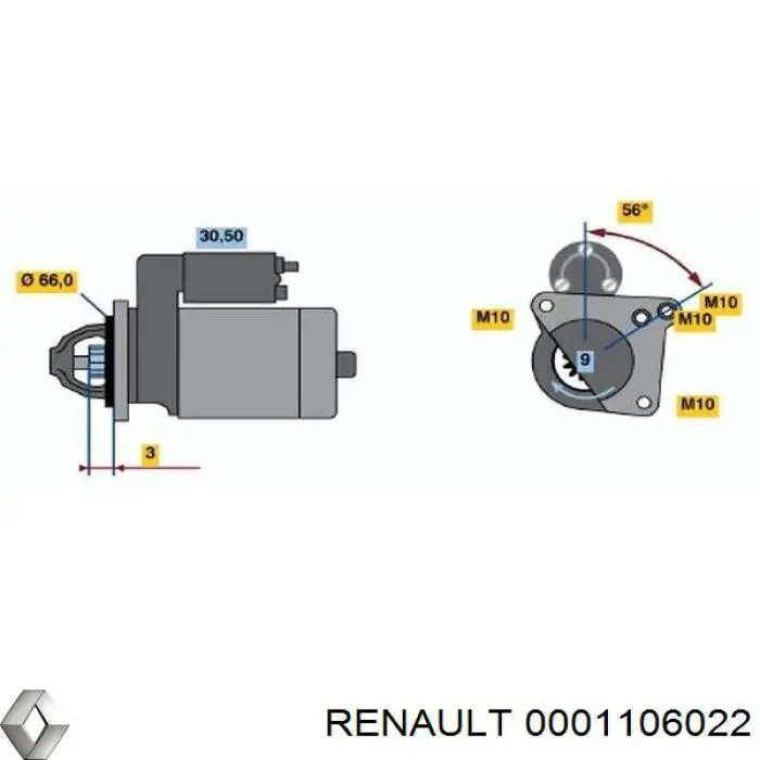 Стартер Renault (RVI) 0001106022 ціна, від 70.37 USD