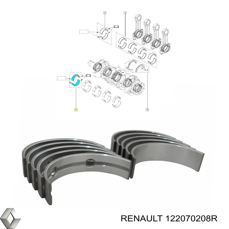 Вкладиші колінвала, корінні, комплект, стандарт (STD) 122070208R Renault (RVI)