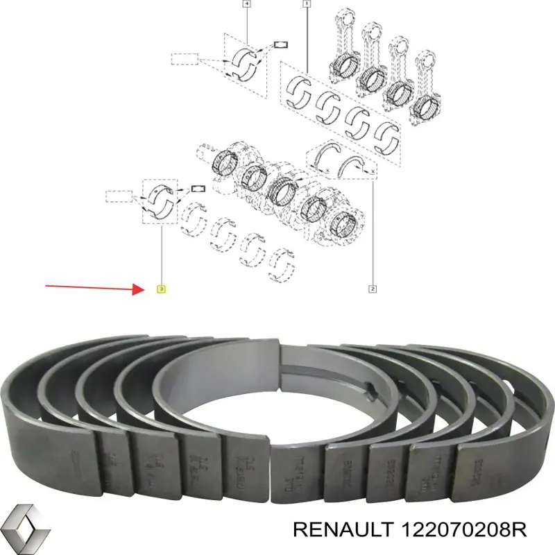 Купити 122070208R Renault (RVI) Вкладиші колінвала, корінні, комплект, стандарт (STD)