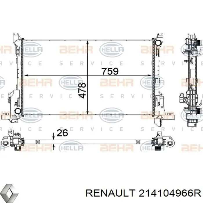 Радіатор основний Renault (RVI) 214104966R ціна, від 179.50 USD