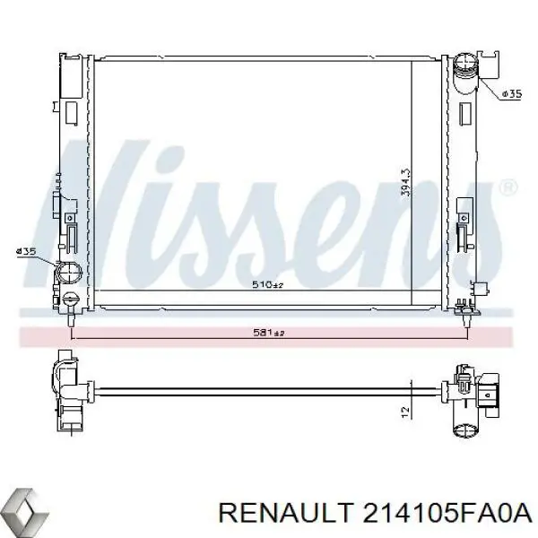 Радіатор основний Renault (RVI) 214105FA0A ціна, від 83.08 USD