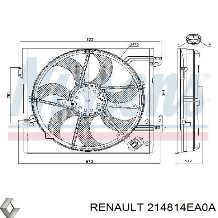 Купити 214814EA0A Renault (RVI) Дифузор радіатора охолодження, в зборі з двигуном і крильчаткою