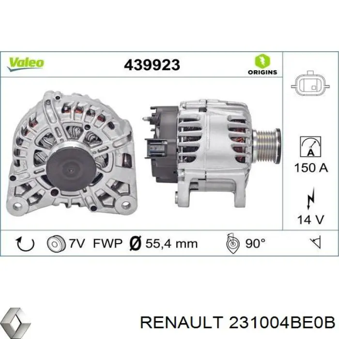 Генератор Renault (RVI) 231004BE0B ціна, від 118.38 USD