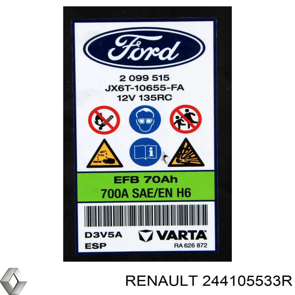 Батарея акумуляторна Renault (RVI) 244105533R ціна, від 86.87 USD