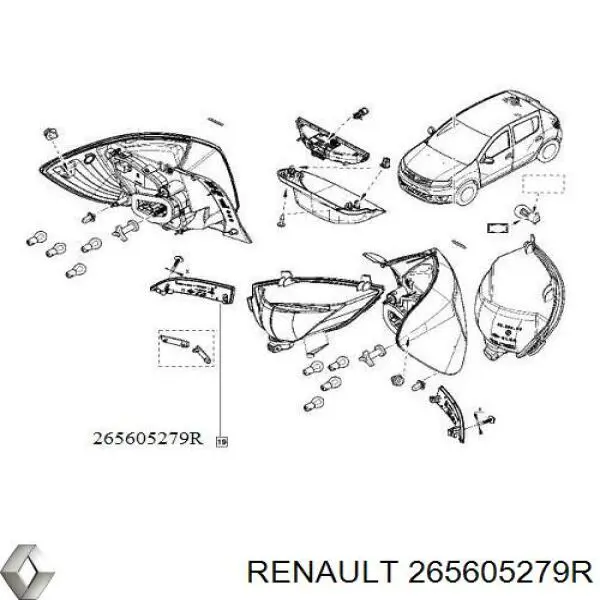 Катафот (відбивач) заднього бампера, правий Renault SANDERO 2 (Рено Сандеро)
