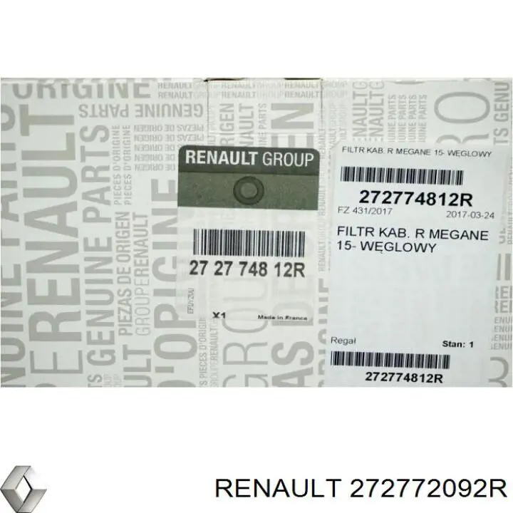 Фільтр повітряний обігрівача Renault (RVI) 272772092R ціна, від 7.46 USD