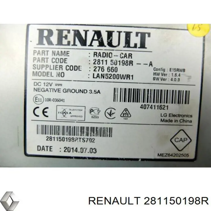 Магнітола 281150198R Renault (RVI)