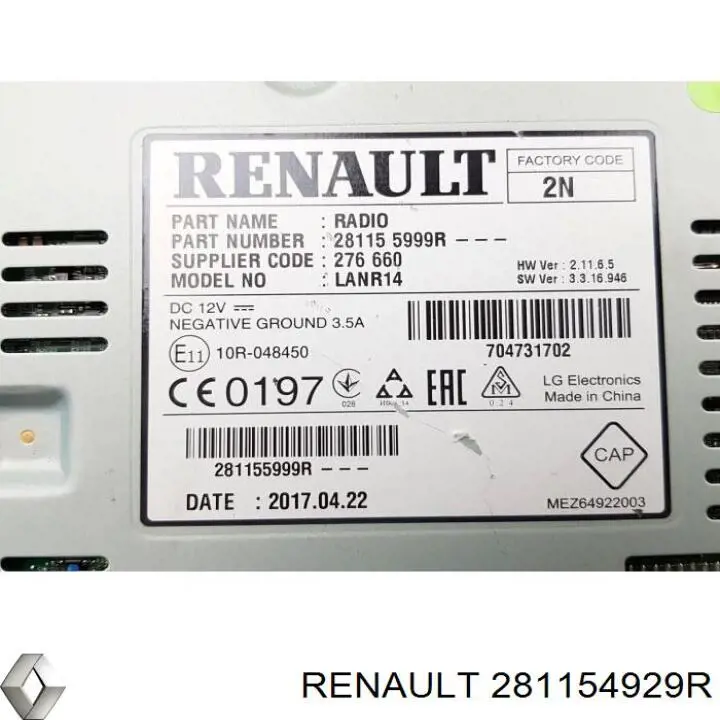 281154929R Renault (RVI) Магнітола (радіо AM/FM)