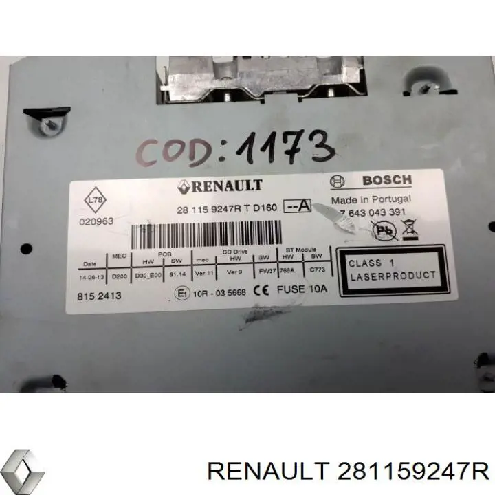 Магнітола (радіо AM/FM) Renault (RVI) 281159247R ціна, від 163.45 USD