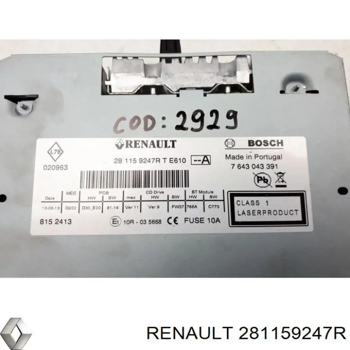 281159247R Renault (RVI) Магнітола (радіо AM/FM)