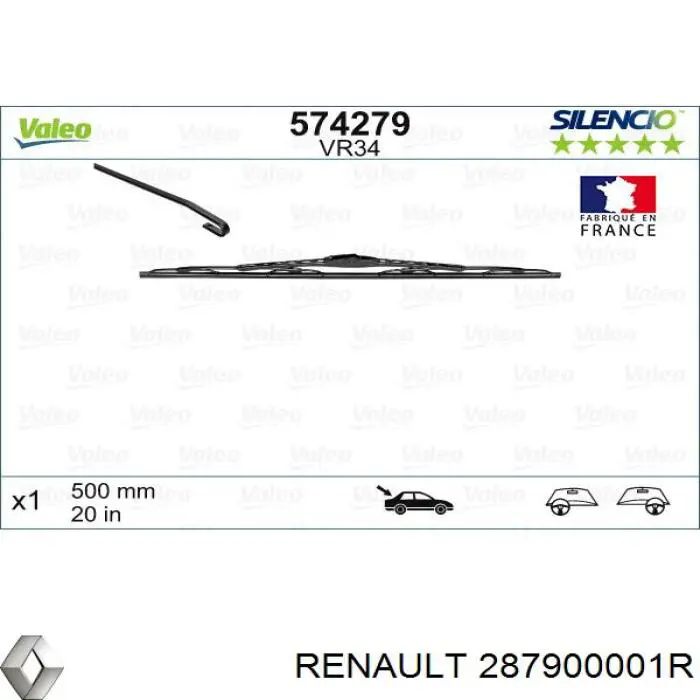 Щітка-двірник лобового скла, водійська Renault (RVI) 287900001R
