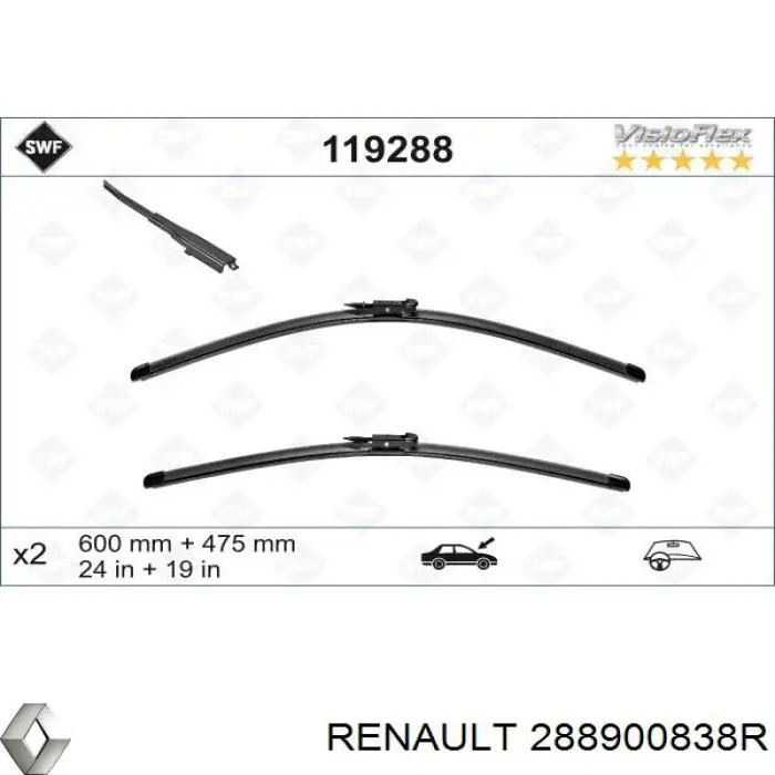 288900838R Renault (RVI) щітка-двірник лобового скла, комплект з 2-х шт.