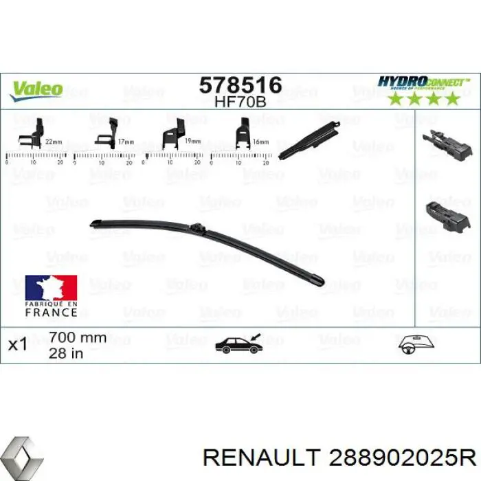 Щітка-двірник лобового скла, водійська Renault (RVI) 288902025R ціна, від 24.84 USD