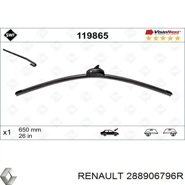 Щітка-двірник лобового скла, водійська Renault (RVI) 288906796R ціна, від 20.78 USD