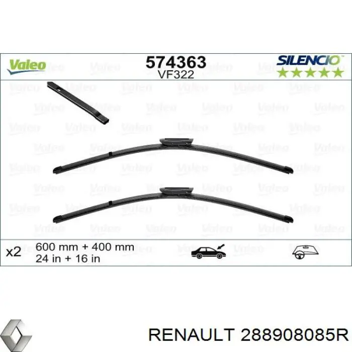 Щітка-двірник лобового скла, комплект з 2-х шт. Renault (RVI) 288908085R ціна, від 21.60 USD