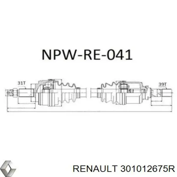 301012675R Renault (RVI) піввісь (привід передня, ліва)