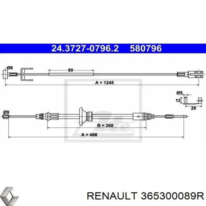 365300089R Renault (RVI) трос ручного гальма передній