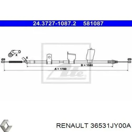 36531JY00A Renault (RVI) трос ручного гальма задній, лівий