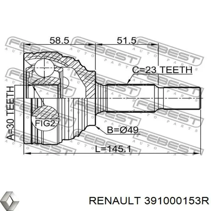 391000153R Renault (RVI) піввісь (привід передня, права)