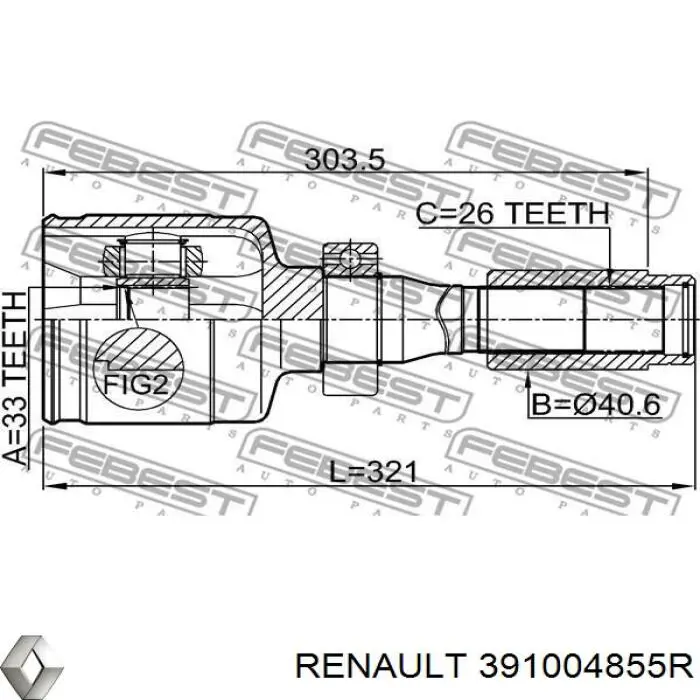 Піввісь передня, права Renault (RVI) 391004855R ціна, від 169.11 USD