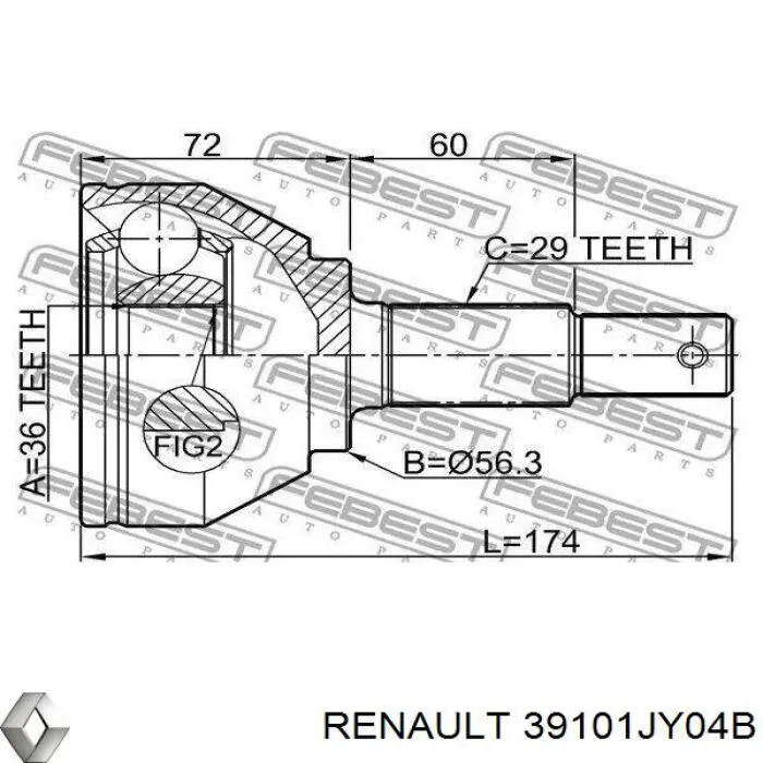 39101JY04B Renault (RVI) піввісь (привід передня, ліва)